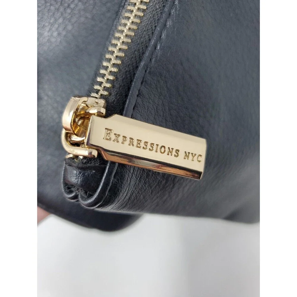 Expressions Black Faux Leather Backpack with Gold Hardware